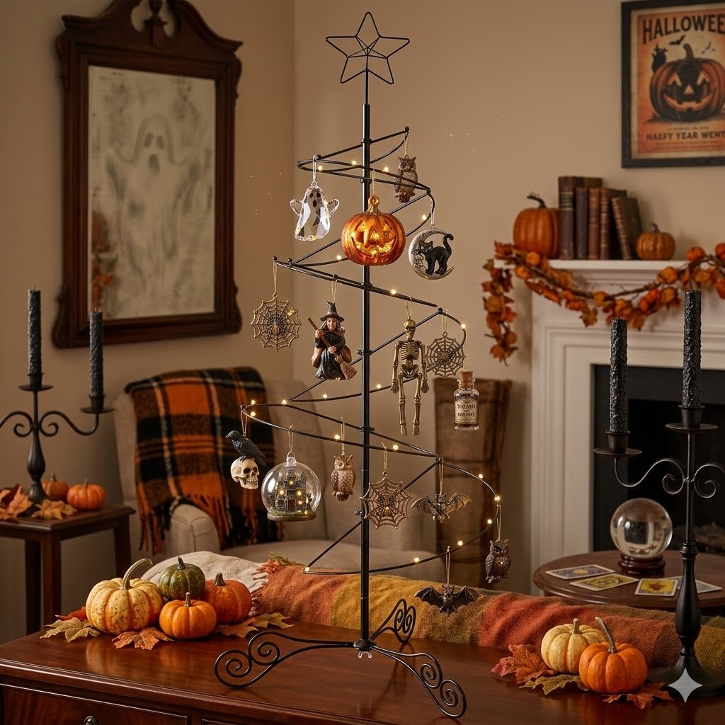 HOHIYA 3 FT Metal Spiral Christmas Tree Alternative Modern Wrought Iron Ornament Display Stand for Small Spaces 35 Hooks Hanging Tree for Holiday and Halloween Black